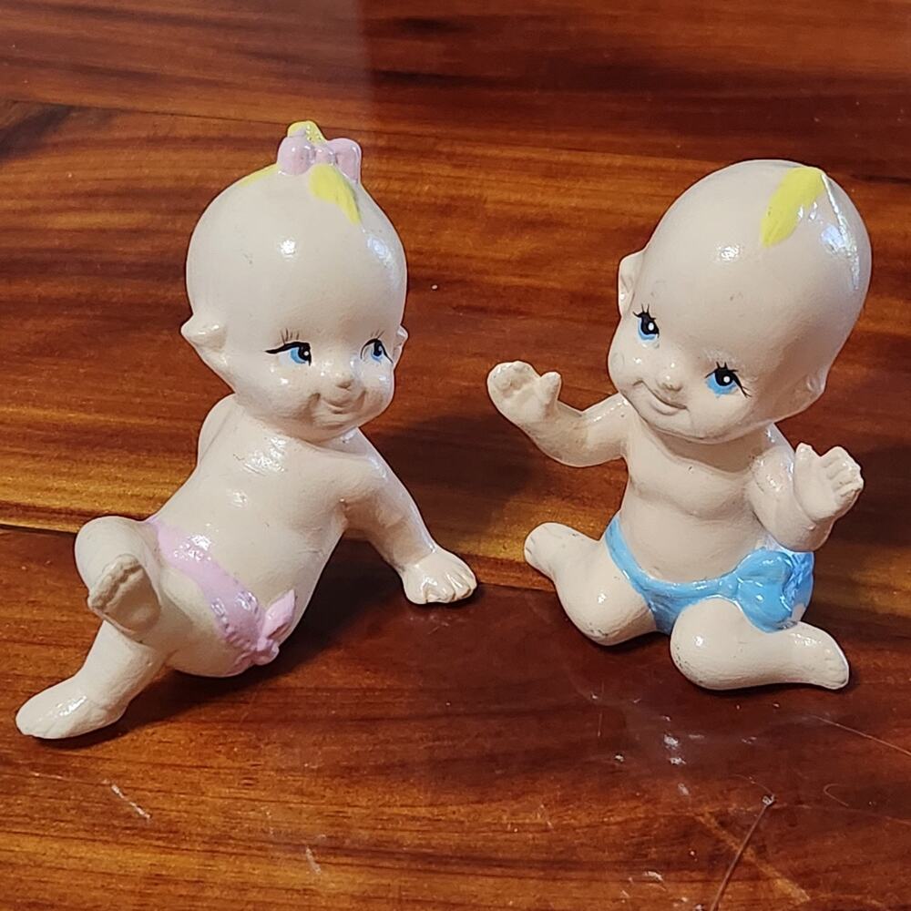 Vintage Ceramic Baby Figurine Boy Girl Baby Shower Cake Topper Nursery Twins